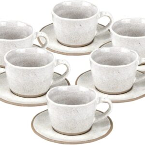 BRICARD Albi Coffee Cups Set of 12 with Saucers, Coffee Service for 6 People, 200 ml Ceramic Light Grey, Cappuccino Cups, Dishwasher and Microwave Safe, Gift Set