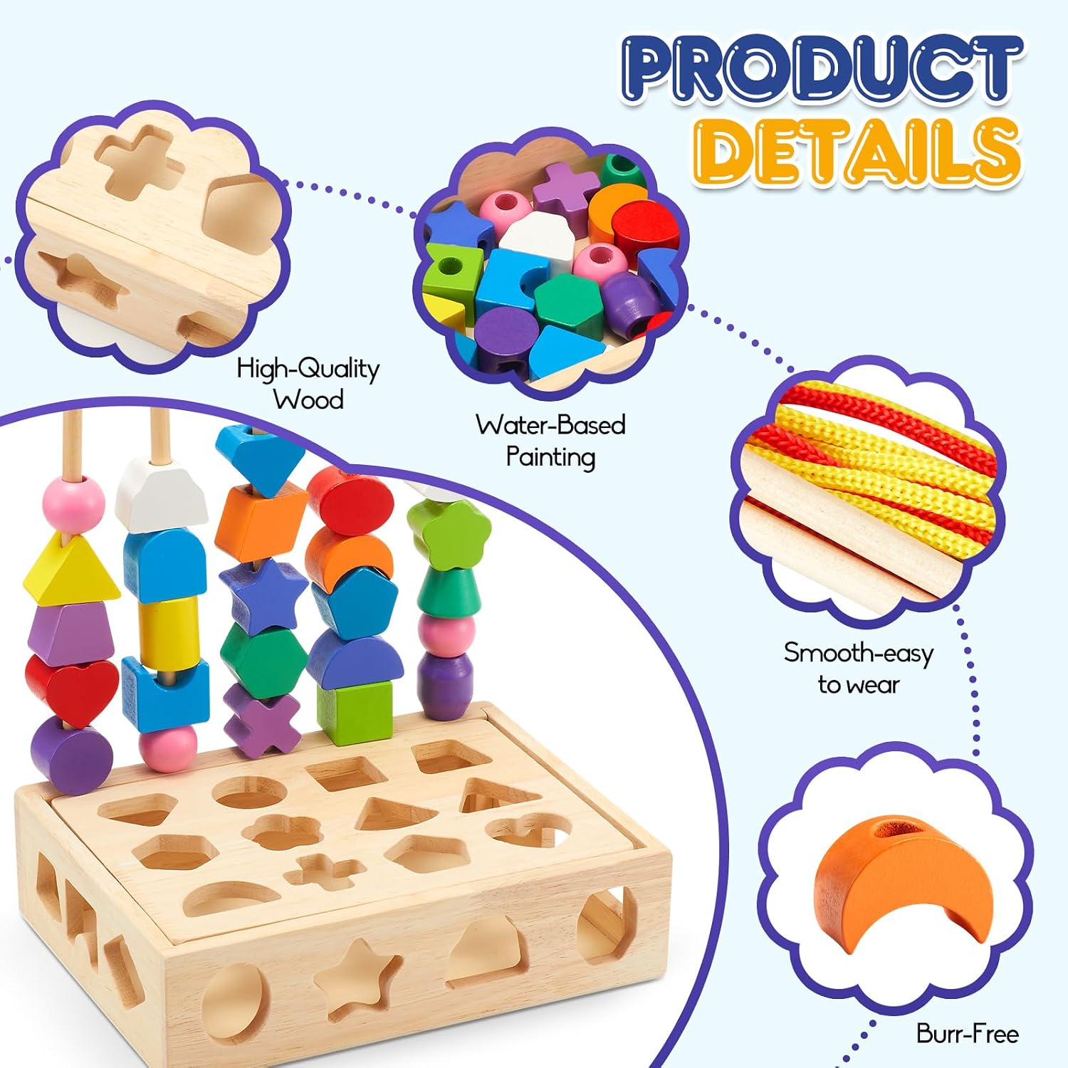 Montessori Toy from 3 4 5 Years Motor Skills Toy Threading Game Building Blocks Sorting Game for Children, Wooden Stacking Game Fine Motor Skills Educational Games Gift for Baby Boy Girl – Bild 6