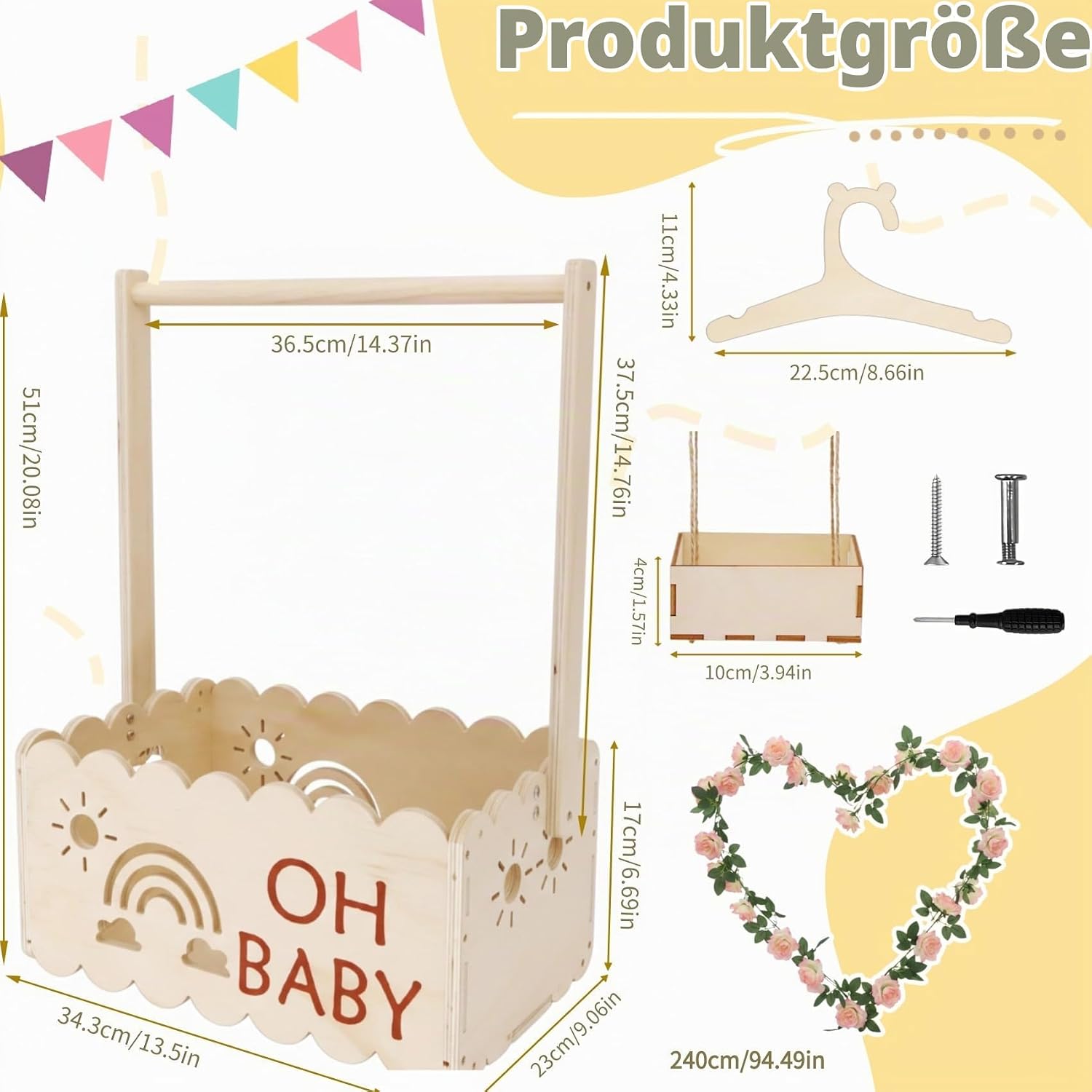 Baby Gift Basket for Birth with Hanger & Decoration for Gifts – Bild 4