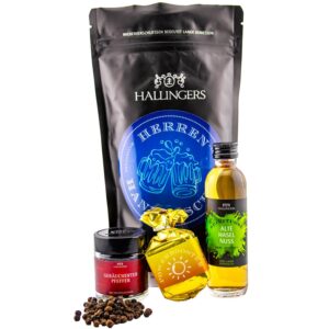 Hallingers Genuss Manufaktur Feinkost Father's Day Gift Set – Value in the "Men's Handbag" Small Gift Nougat Busserl, Hazelnut Liqueur & Pepper, Gift Idea for Dad Grandpa