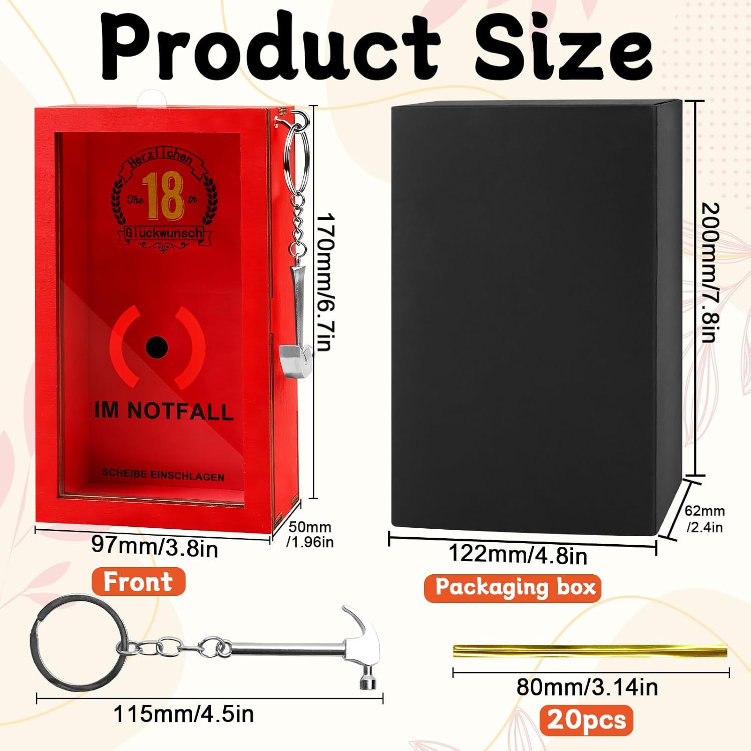 18th Birthday Gift Original 18 Money Gifts Funny Emergency Box with Hammer Personalised Gift Box Creative Decorative Wooden Box DIY Gifts for Money, Sweets, Chocolate (18) – Bild 2