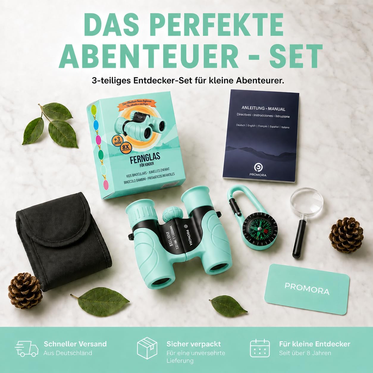 Binoculars for Children - Ideal Gift for Boys and Girls - Strong Magnification 8 x 21 - Comprehensive Set Including Magnifier & Compass - Toy for Children 3-12 Years – Bild 2