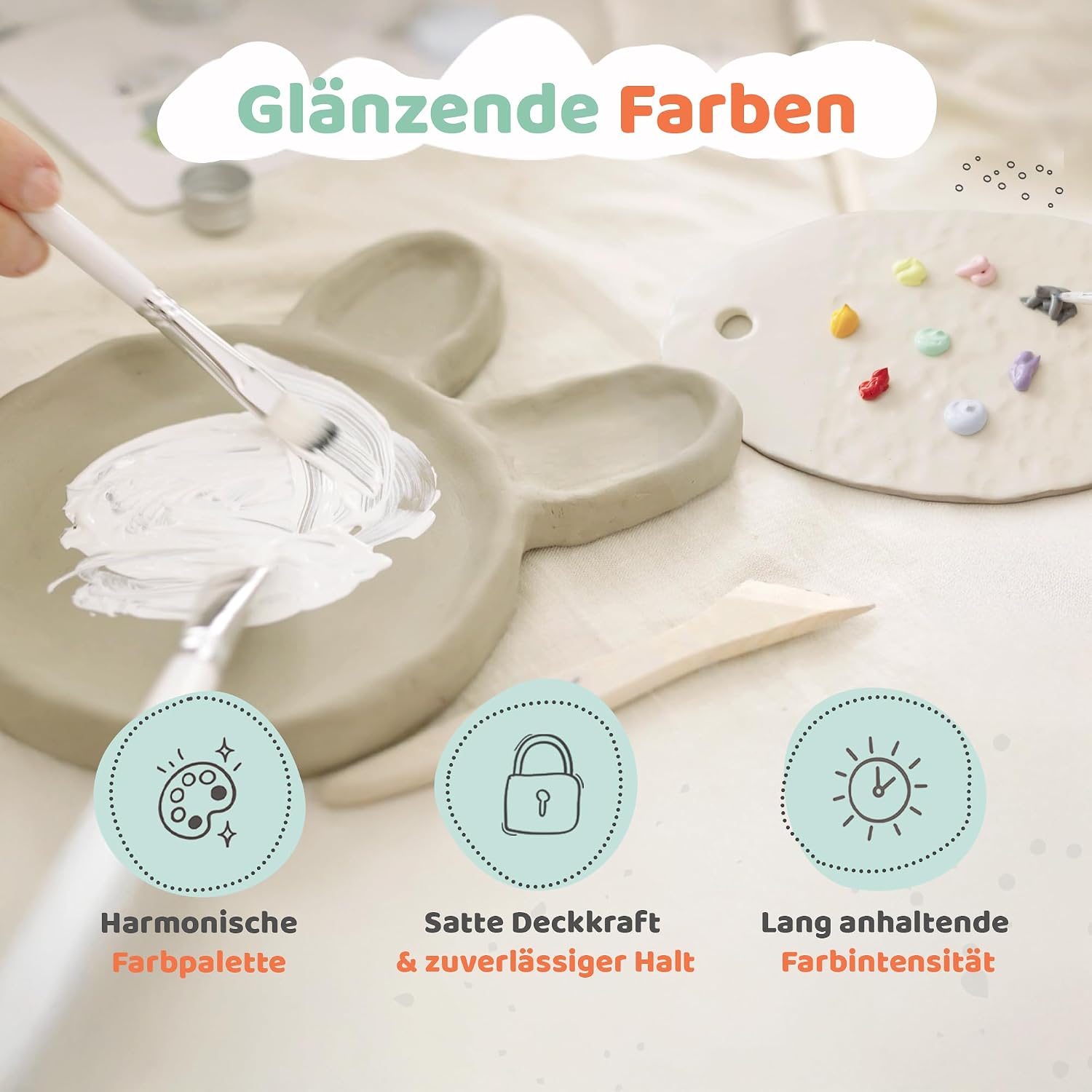Pottery Set for Home Without Burning - 2 kg Air-Drying Clay with Acrylic Paint Set, Tool & Instructions - DIY Ceramic Craft Set for Beginners, Children & Adults Gift – Bild 5