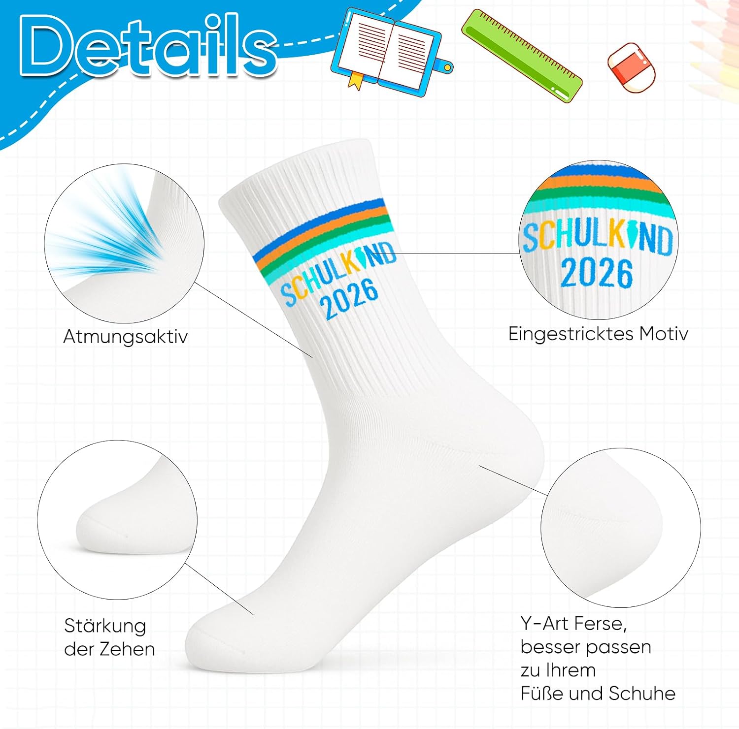 Schulkind Socks EU 25-35 & Keyring & Card & Gift Box – Bild 5