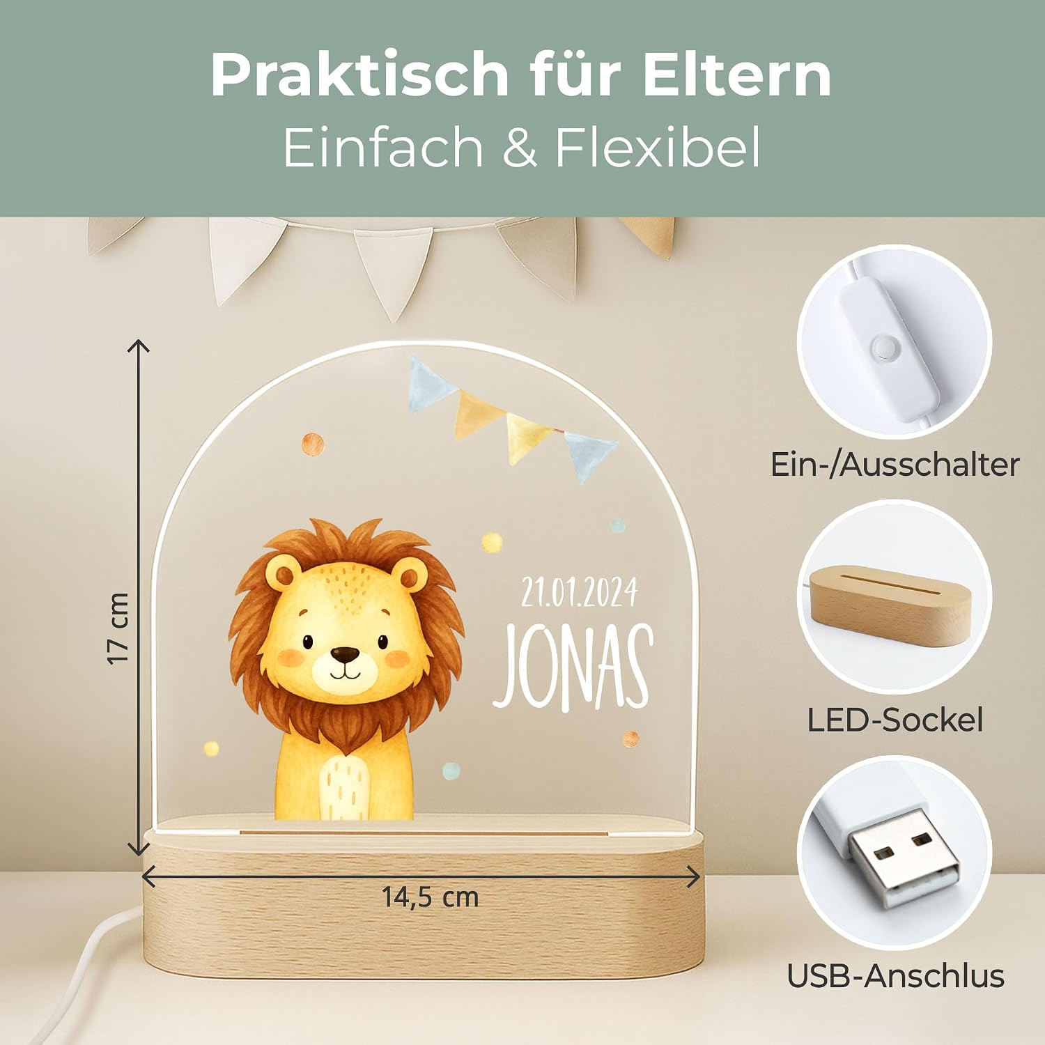 Little Deco Personalised Baby Night Light - Lion – Bild 4