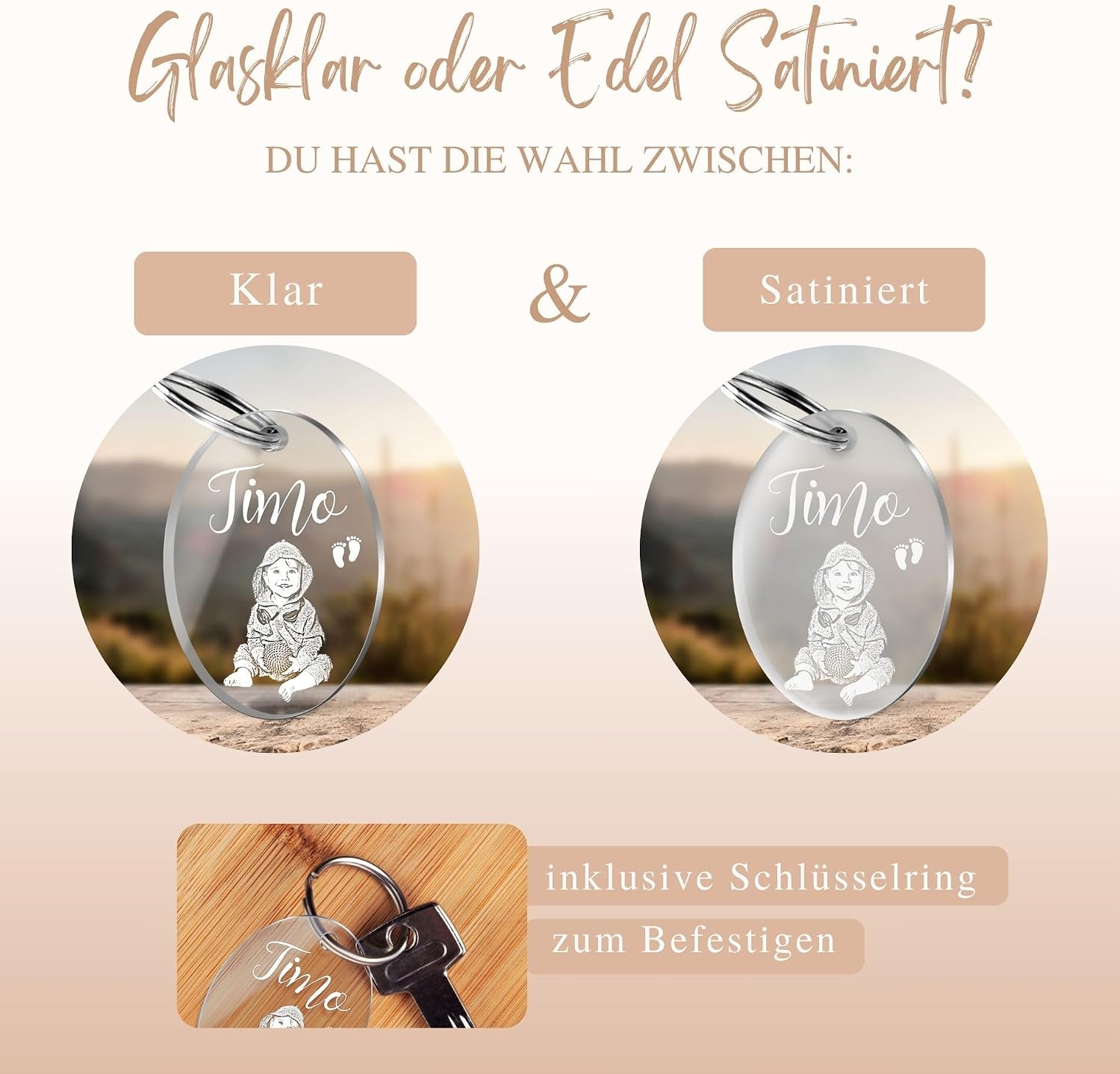 CHRISCK design Personalised Keyring with Photo Picture and Name Engraving – Individual Gift Idea – Personalised Gift for Girlfriend – Photo Gift for Boyfriend – Bild 5