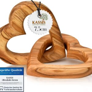 KASSIS Olive Wood Joined Hearts, Handmade with Beautiful Grain, Beautiful Gift for Wedding, Valentine's Day, Anniversary, Birthday