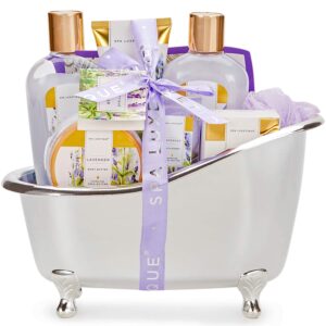 SPA LUXETIQUE Bath Gift Set for Women - 8-Piece Lavender Fragrance Wellness Set for Women, Birthday Gift Beauty Set with Decorative Bathtub, Mother's Day Gift, Christmas Gifts, Valentine's Day Gift