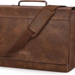 RAINSMORE Briefcase Men’s 15.6 Inch Laptop Bag Waterproof Business Messenger Bag Men’s Shoulder Bag Made of PU Leather Vintage Work Bag & Shoulder Bag for Office and University, brown, vintage