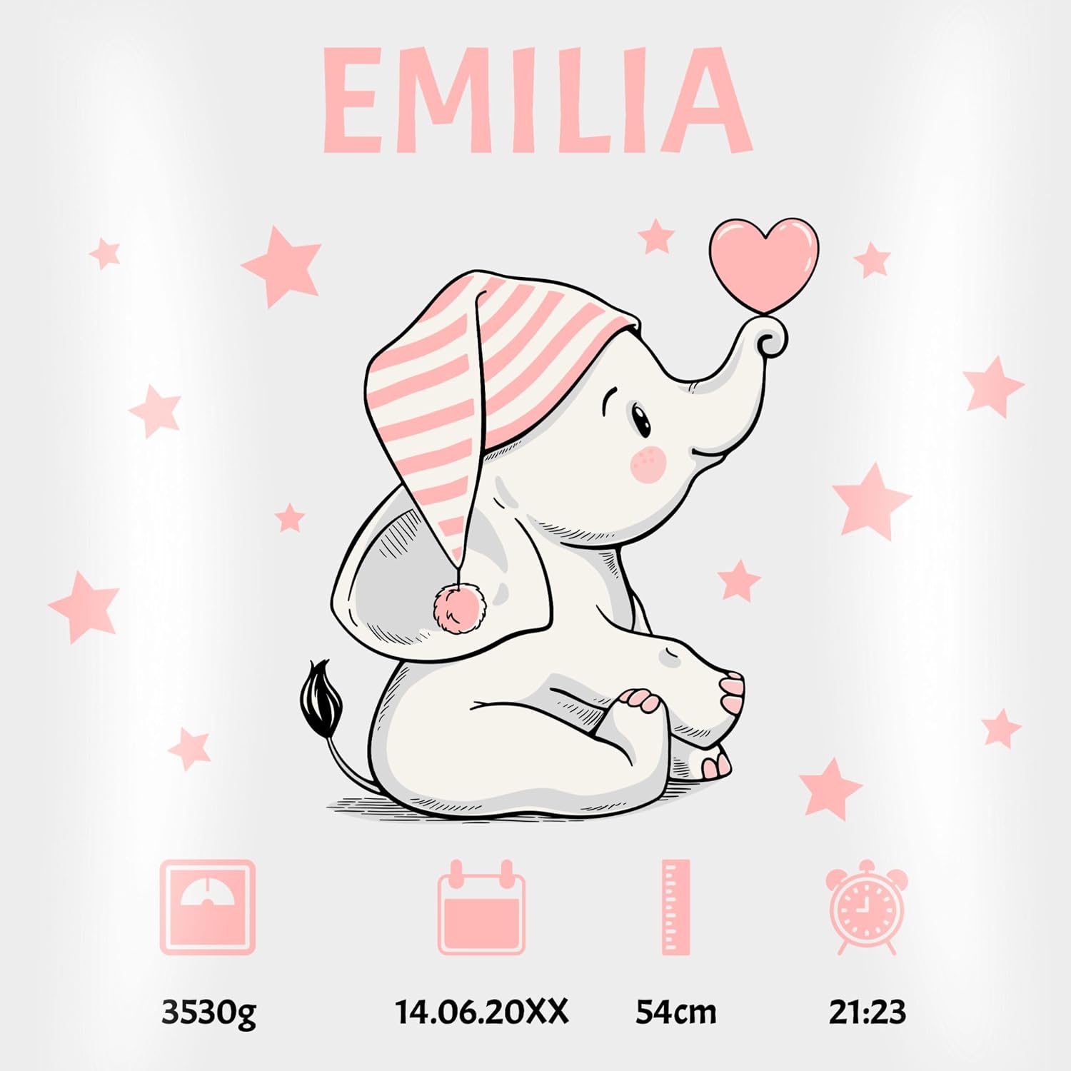 Cushion 40 x 40 cm Decorative Cushion - Elephant Birth Data with Name Gift for Birth Gift Idea I Money Gift for Birth - 40 x 40 cm - White - for Baby Personalised Baby Gift Birth Gift – Bild 2