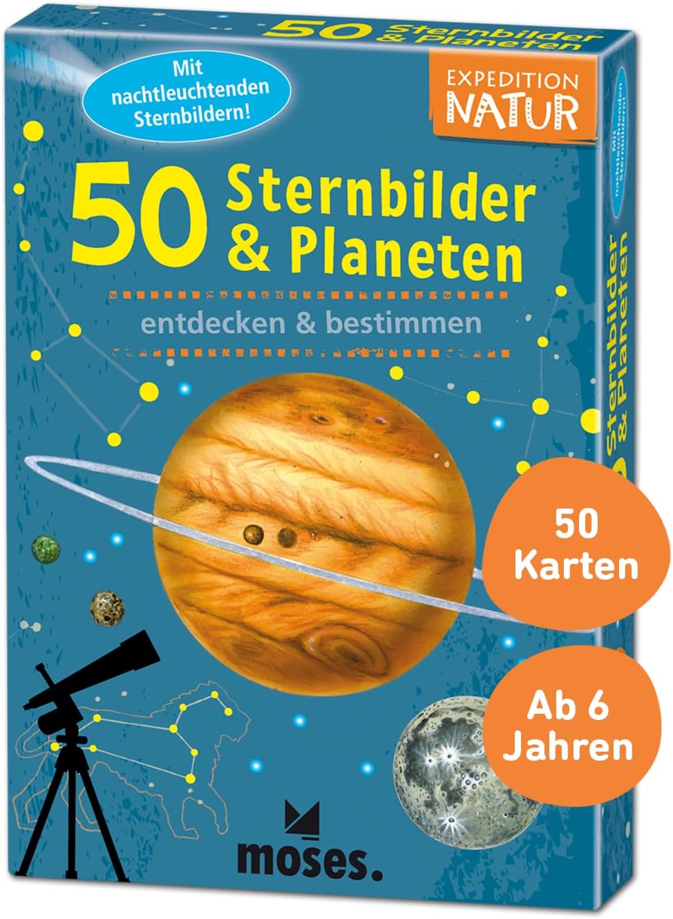 Moses 9740 Expedition Natur, 50 Constellations and Planets | Provision Cards in Set | With Exciting Quiz Questions