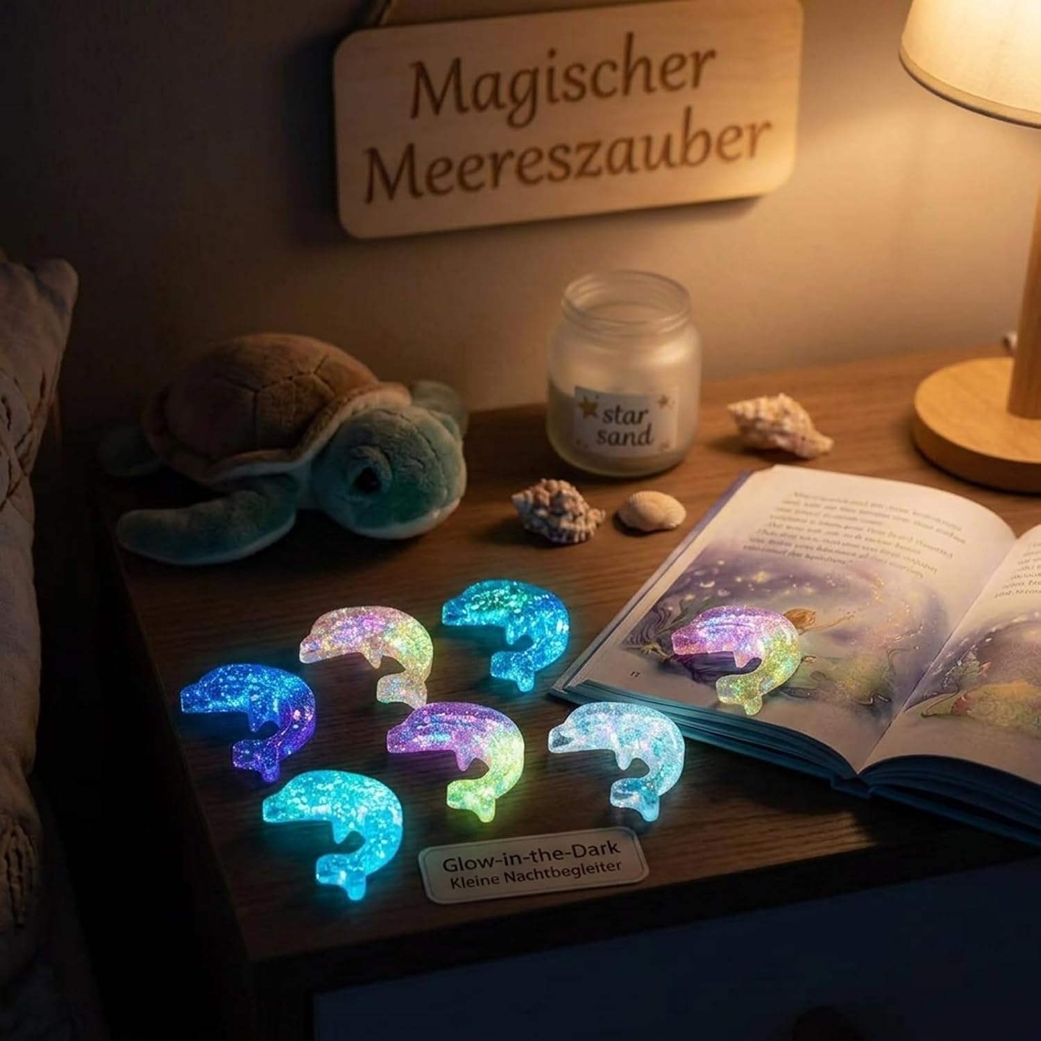Pack of 10 Dolphin Resin Figure Craft Accessories, Colourful Sea Animals Decoration for DIY Jewellery, Hair Accessories & Mobile Phone Case, Crystal Shimmer Luminous Resin Figures Glow In Dark – Bild 7