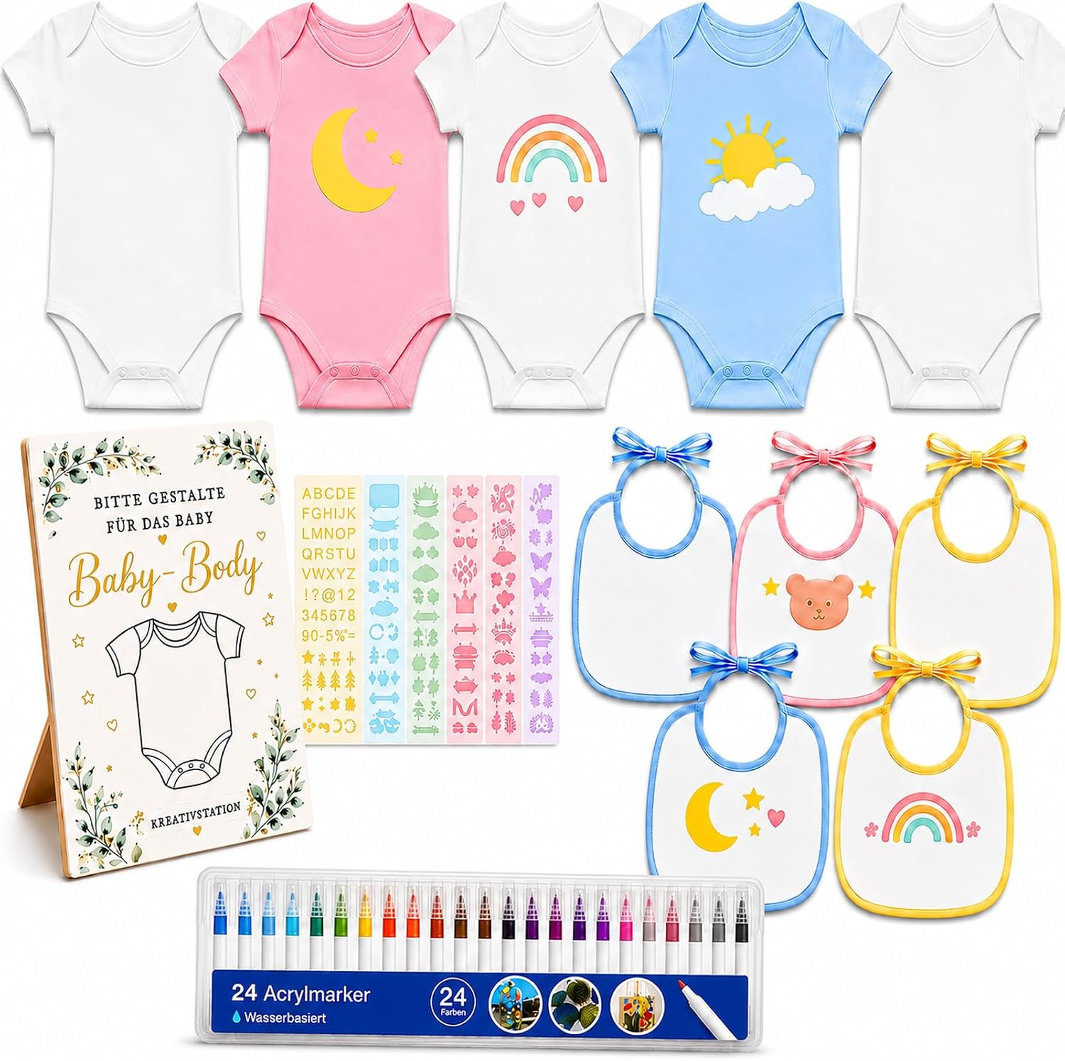 41 Piece Paint Bibs Baby Bodysuit to Paint - Baby Shower Games