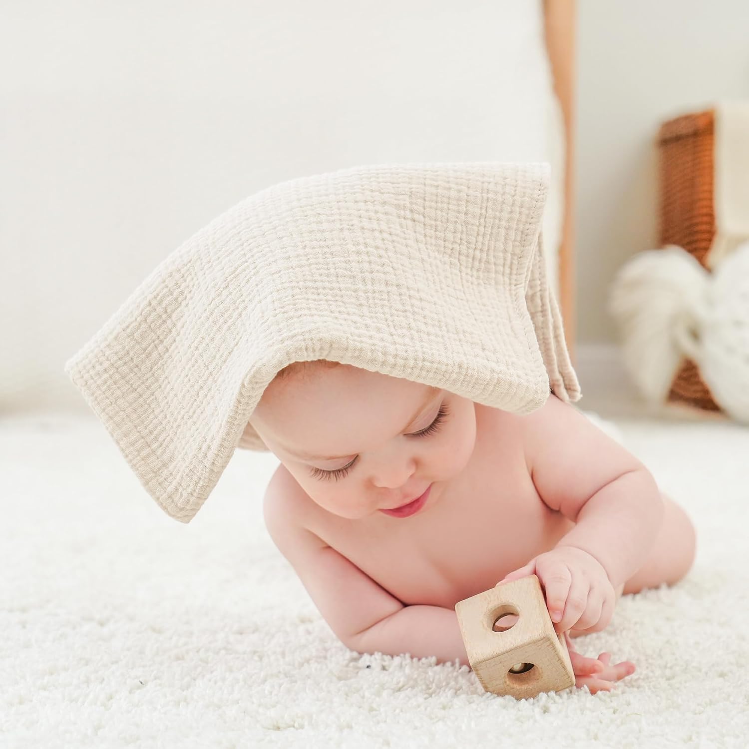 Bearmoss Molleton Cloths Baby 100% Cotton Soft Burp Cloths Baby, Breathable and Extremely Absorbent Muslin Cloth for Absorbent Muslin Cloths Pack of 4 60 x 60 cm (Brown) – Bild 4