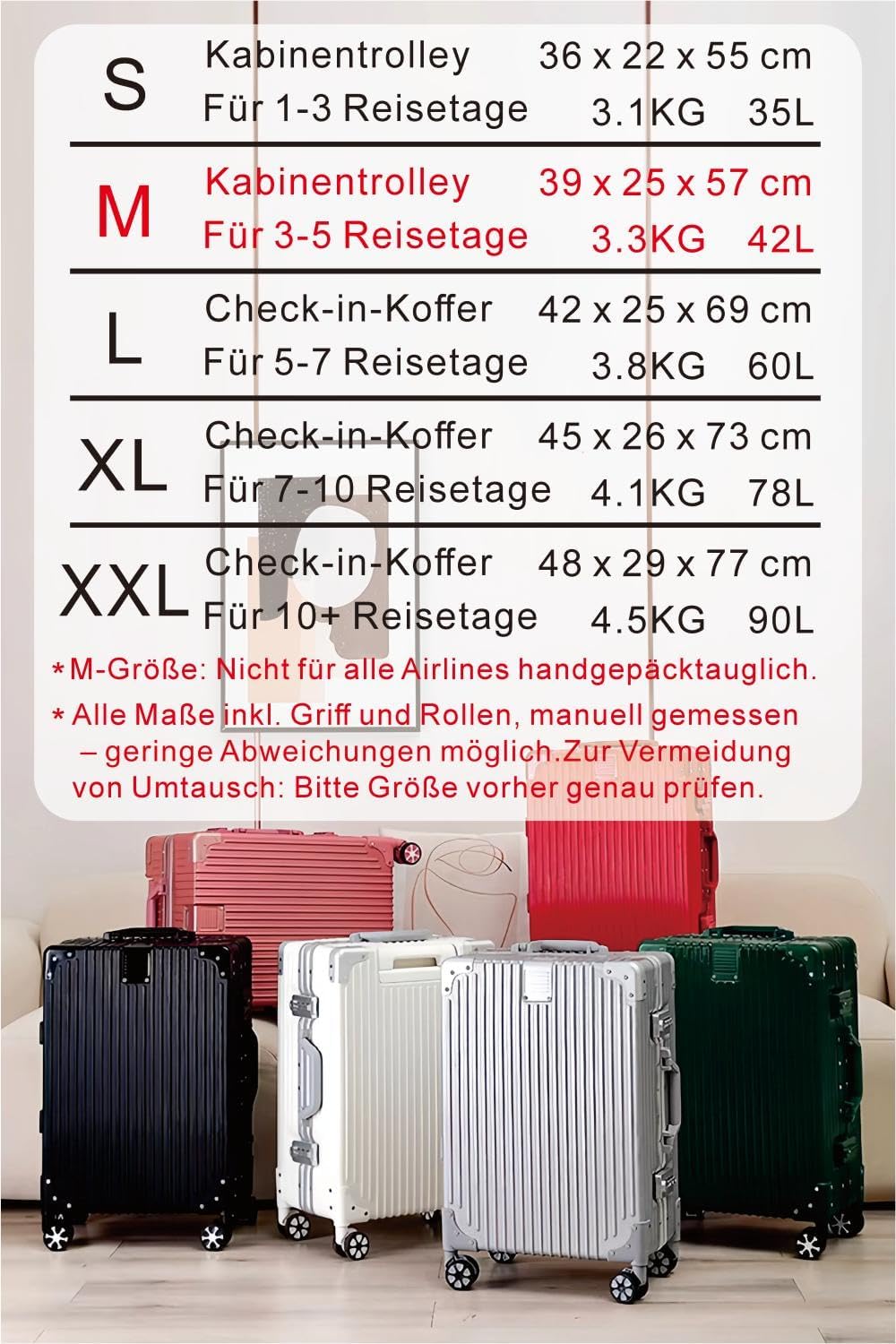 Aoliwei Aluminium Frame Suitcase XL (73 cm) - Robust 100% PC Hard Shell Trolley in Metal Look, 78L Large Travel Suitcase for Check-in, TSA Lock, 4 Quiet 360° Double Wheels, Silver – Bild 7