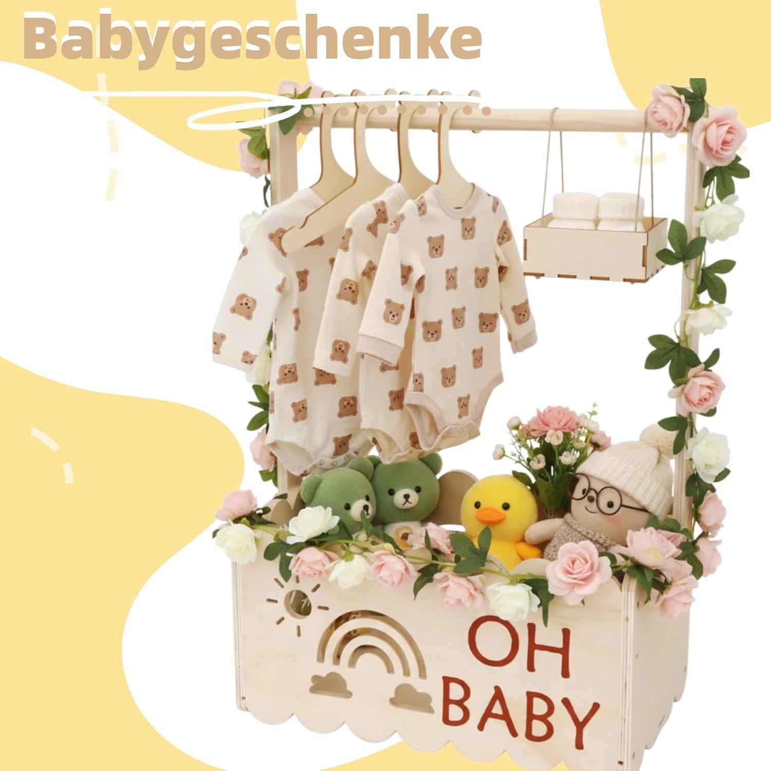 Baby Gift Basket for Birth with Hanger & Decoration for Gifts – Bild 2