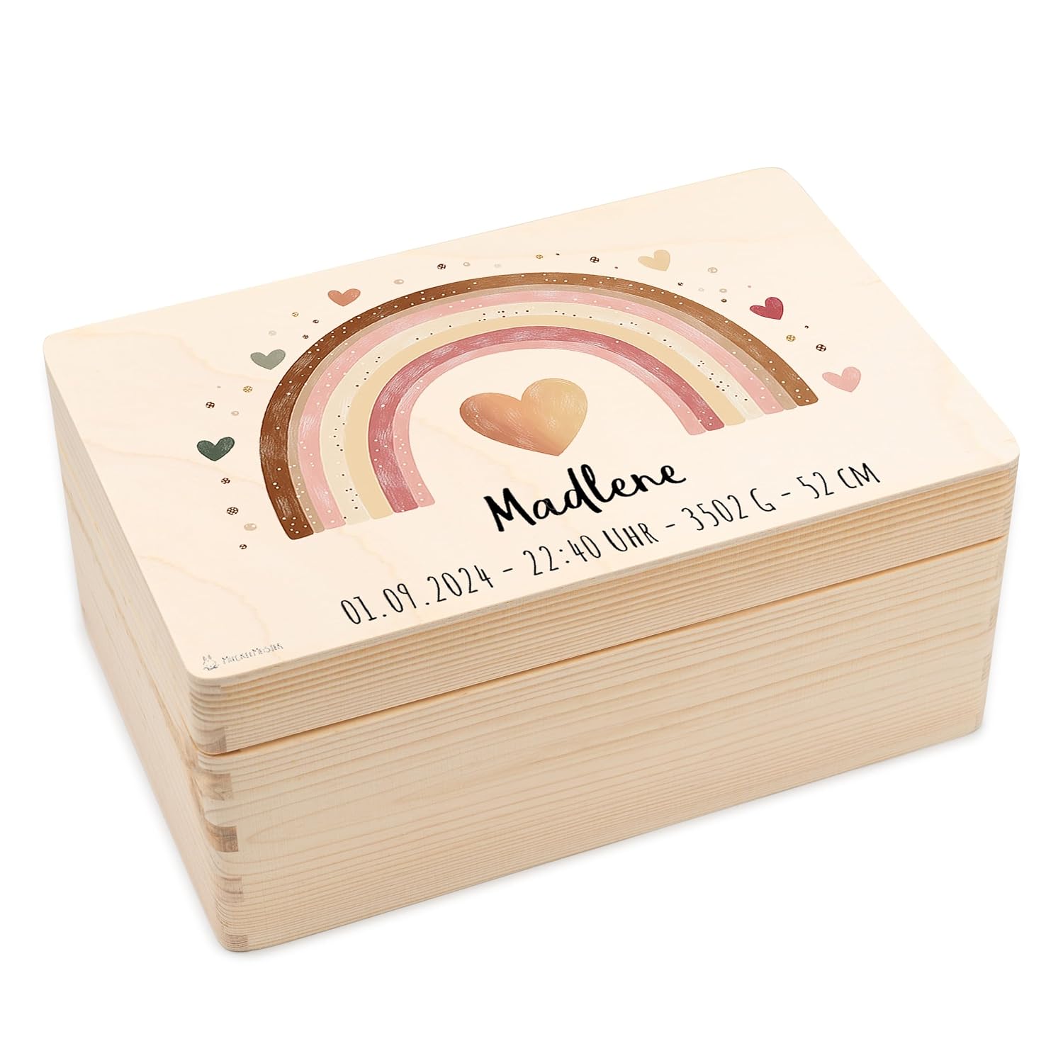 Baby Keepsake Box Wooden Box Personalised – 30 x 20 x 14 cm – Boho Rainbow