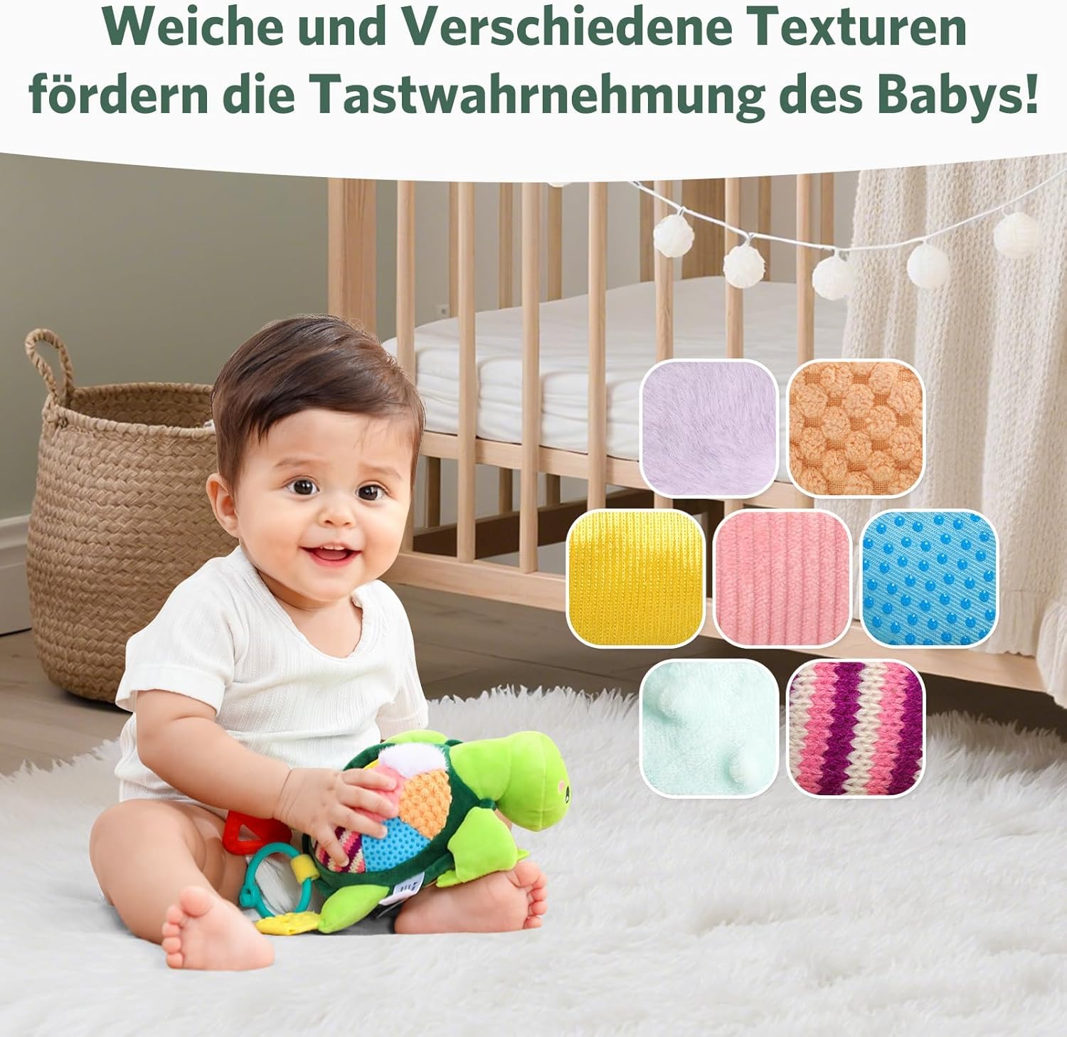 6 in 1 Baby Toy Montessori Toy Baby Turtle Cuddly Toy with Grasping Toy Rattle Toy, Baby Sensory Toy 0-3 3-6 Months, Newborn Boy Girl Gift – Bild 4