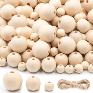 Pack of 240 Wooden Beads Mixed Sizes (10 mm, 16 mm, 20 mm) – Natural Round Craft Wood Beads (4-5 mm Hole) for DIY Jewellery, Macrame, Painting and Decoration