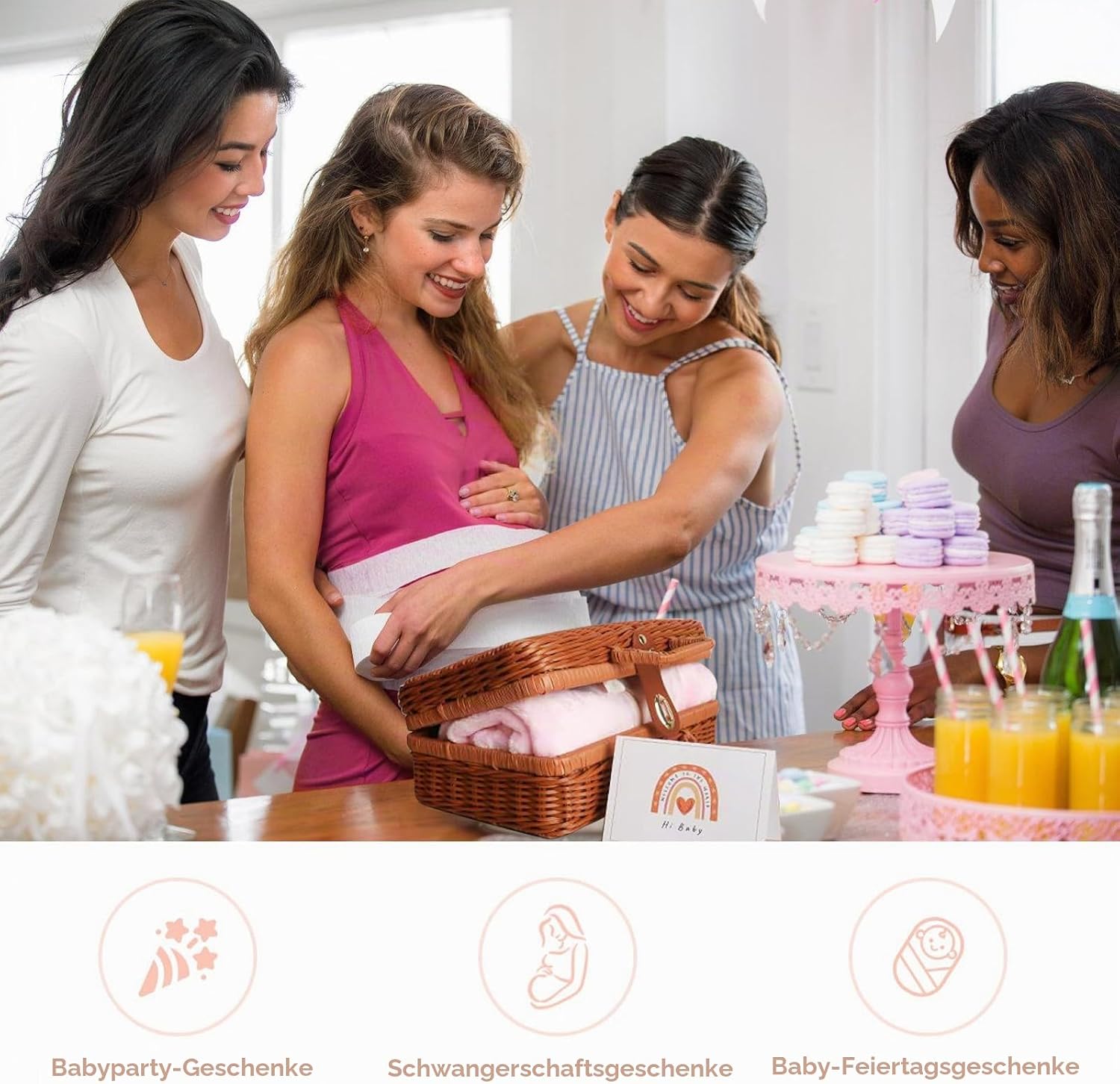 Gift Basket for Newborns: 9-in-1 Gift Set Birth, Shower Gift with Triangular Cloths, Baskets, Birth Cards, Greeting Cards, Socks, Plush Toys, Clothes, Blankets, Wooden Rattle – Bild 4