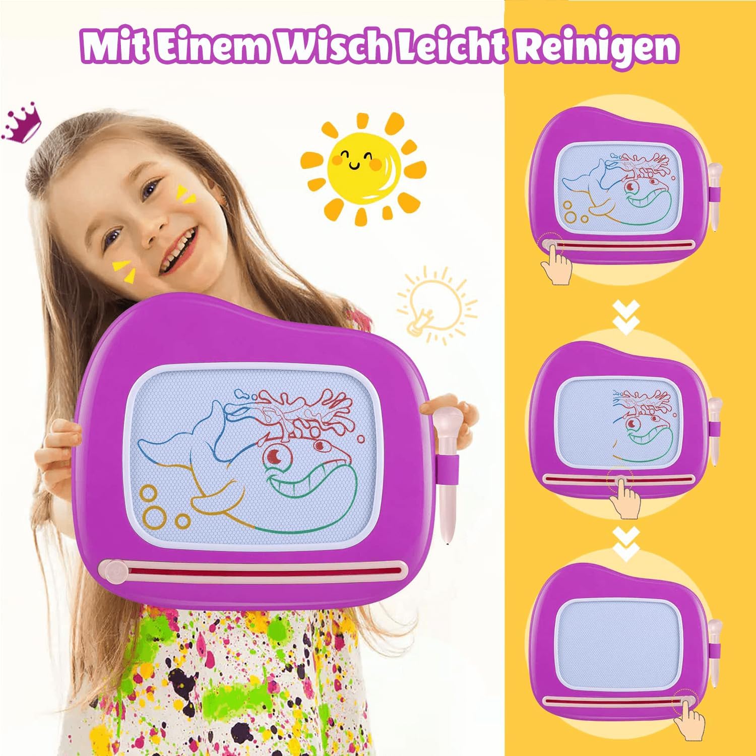 Smasiagon Large Magnetic Magic Drawing Board with Stand, Colourful Erasable Desk for Kids Ages 1, 2, 3, as a Christmas or Birthday Gift, Purple – Bild 4