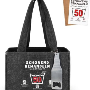 WenmthG Gentle Treat 50 Funny Gifts Birthday Men’s Handbag Beer with Bottle Opener and Greeting Cards for Men Women Boyfriend Men’s Handbag Beer Bottle Carrier for 6 Beer Bottles
