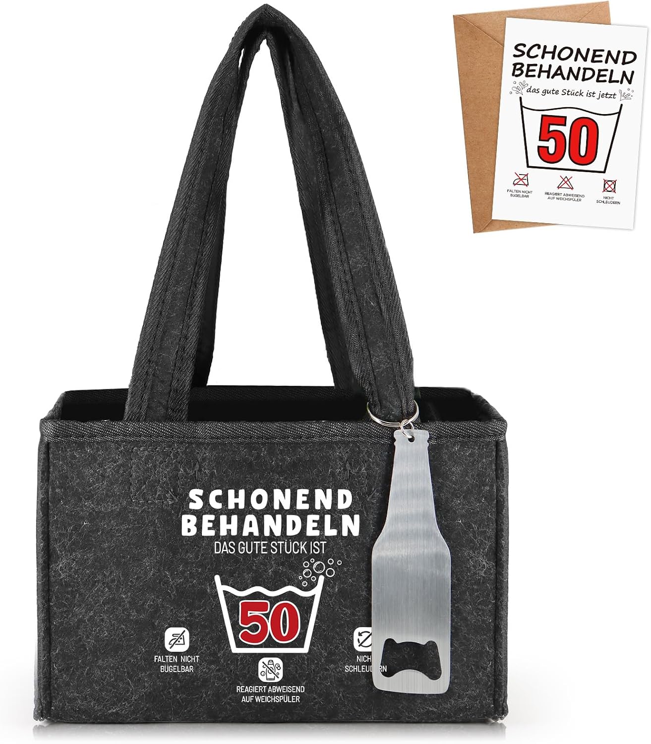 WenmthG Gentle Treat 50 Funny Gifts Birthday Men's Handbag Beer with Bottle Opener and Greeting Cards for Men Women Boyfriend Men's Handbag Beer Bottle Carrier for 6 Beer Bottles