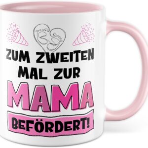 Mug Pregnancy Gift for the Second Time to Mum Befördert!, Coffee Mug Pregnant Mum Dad Girl Boy Gift Idea Birth Expecting Parents Pregnant Coffee Mug