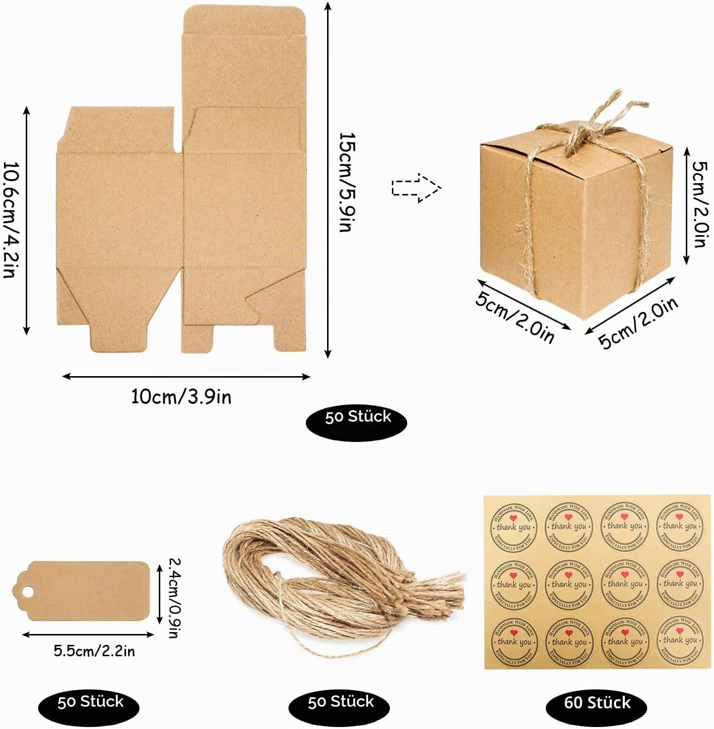 Gift Box Kraft Paper Gift Box Small 50 Gift Boxes Set Boxes with Lid & Jute Empty Packaging Boxes for Wedding Pastry Party Sweets Gifts Guest Gift Box – Bild 5