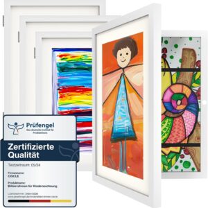 Ciscle Children’s Drawings Picture Frames, Pack of 4 A4 Fillba Art Photo Frames for Children, Front Opening Picture Frames for Artwork, Ideal for Children’s Drawings, Art Projects, School, Home (White)