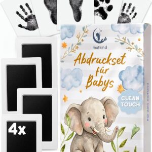 Mutkind® Baby Imprint Set (Gift for Birth) I 0-12 Months I For Handprint & Footprint I With 4 x Ink Pads & 6 x Imprint Cards I Baby First Equipment Newborn I Baby Gifts Girls & Boys