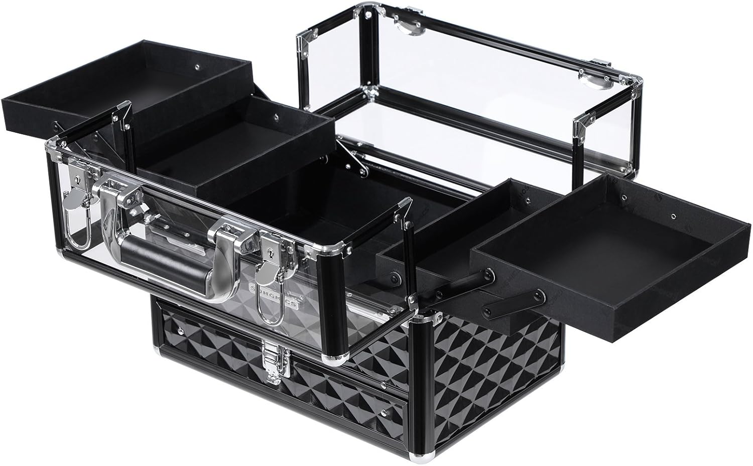 SONGMICS JBC318B Professional Cosmetics Case, Multi-Tiered Cosmetic Storage Case, Transparent Acrylic Glass, Folding Compartments, XL – Bild 7