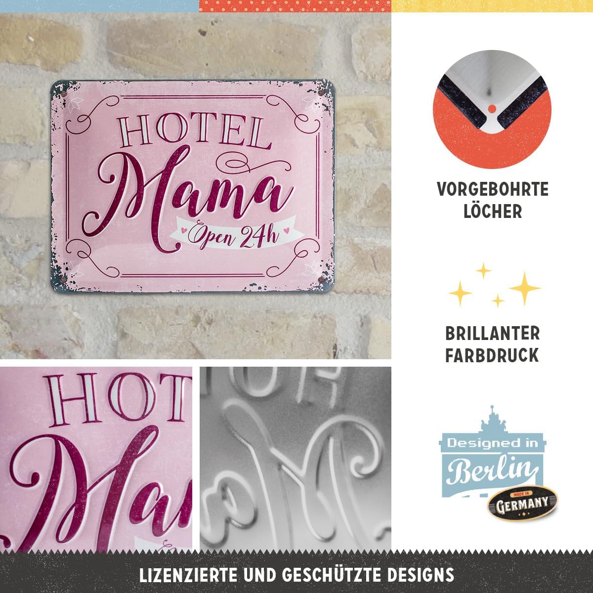Nostalgic-Art 26197 Retro Tin Sign Word Up – Hotel Mama – Gift Idea for Best Mother, Metal Vintage Design with Saying, 15 x 20 cm – Bild 3
