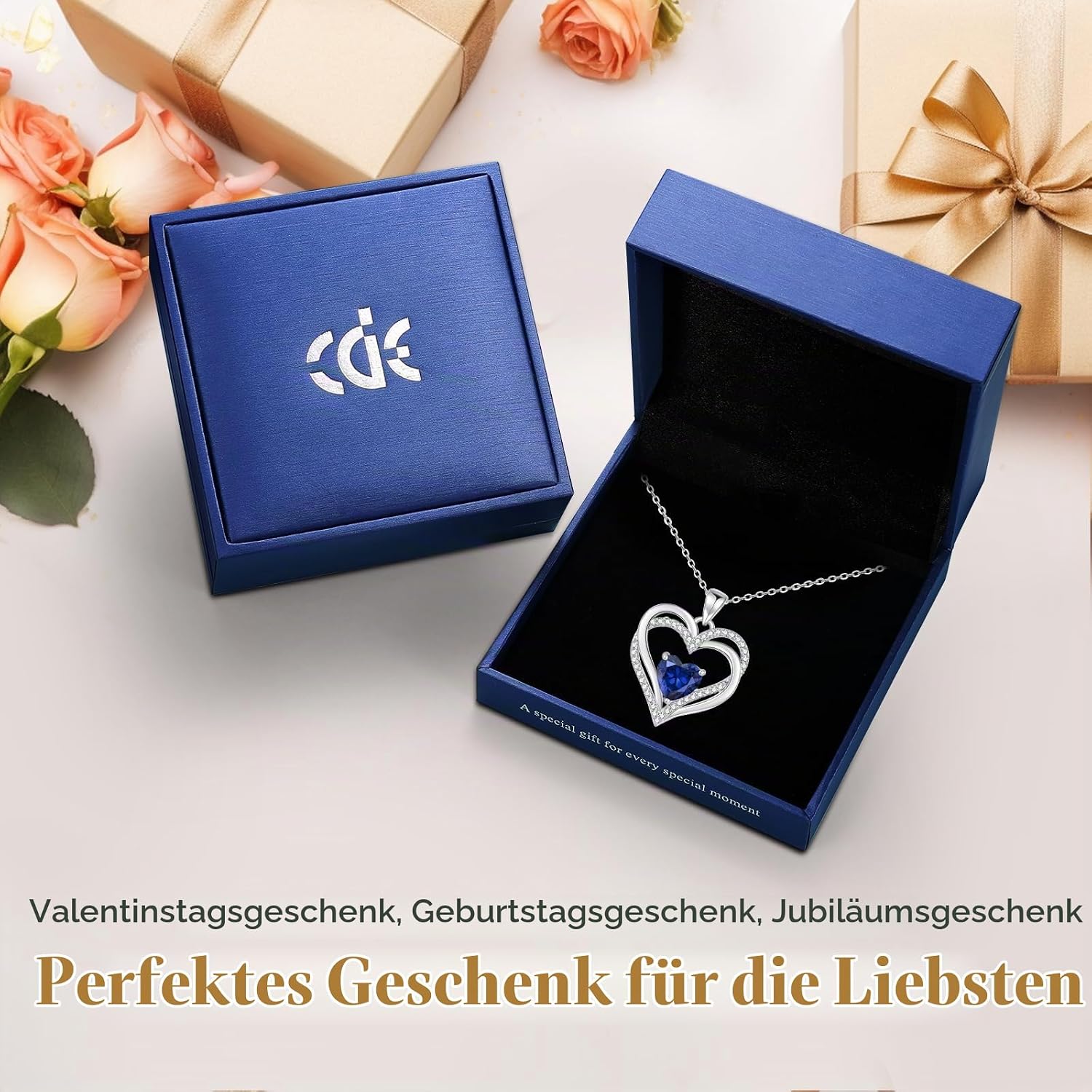 CDE Women's Heart Necklace, 925 Sterling Silver, Birthstone, Jewellery, Heart Pendant, Christmas, Valentine's or Mother's Day Gift, Wedding Anniversary, Wife, Girlfriend or Mum – Bild 5