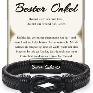 Dad Brother Son Uncle Husband Gift, Leather Bracelet with Engraving for Men, Gifts for Bonus Dad Stepdad Uncle for Father's Day for Boys for Birthday Christmas