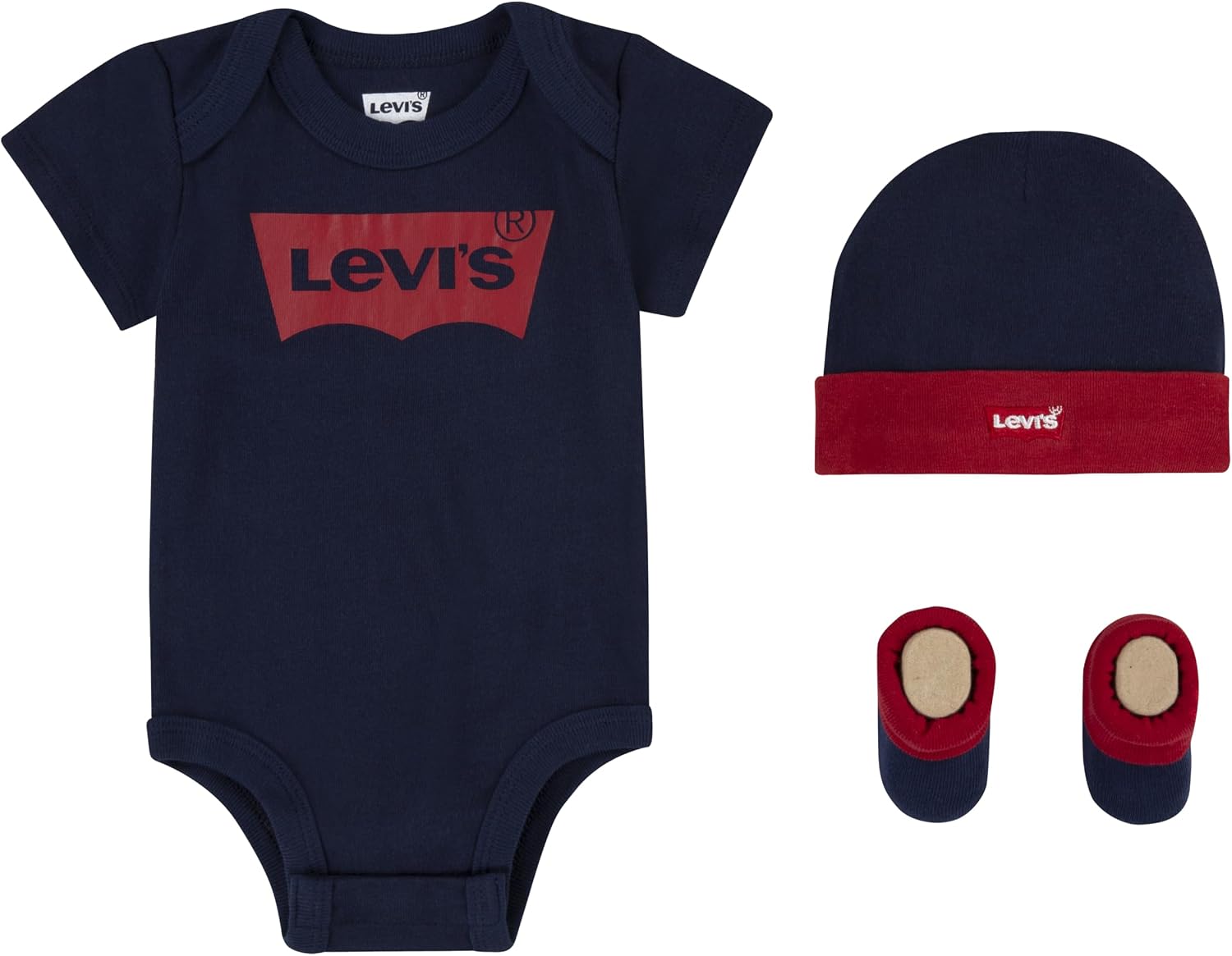 Levi's Baby Boys' Classic Batwing Infant Hat Bodysuit Bootie Set 3-Piece Baby and Toddler Romper (Pack of 3)