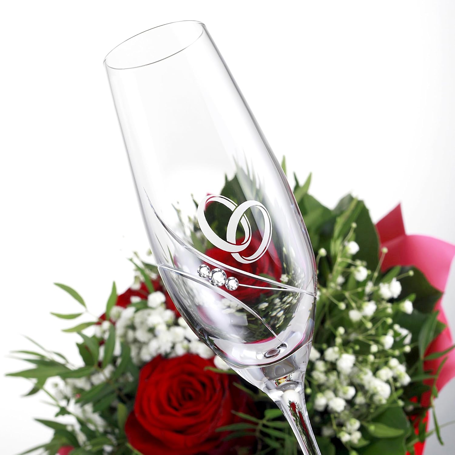 Gala Champagne Glasses with Swarovski Crystals - Engraved Hearts, Minimalist Design - Champagne Glasses Wedding Champagne Glasses Set, Aperitif Glasses for Special Occasions, Pack of 2 – Bild 2