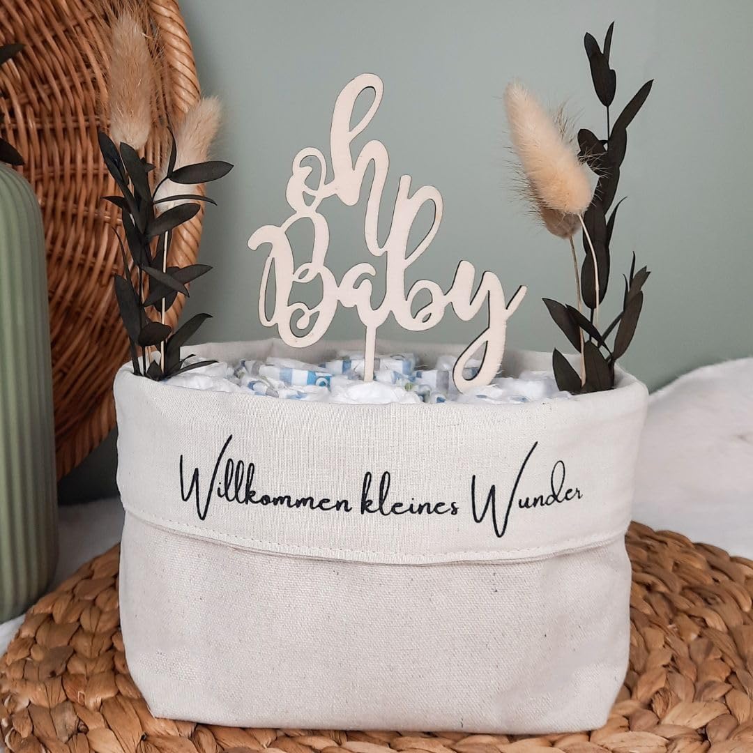 Nappy Bag, Made in Germany, Handmade Nappy Cake + Wooden Cake Topper, Baby Gift and Gift for Birth