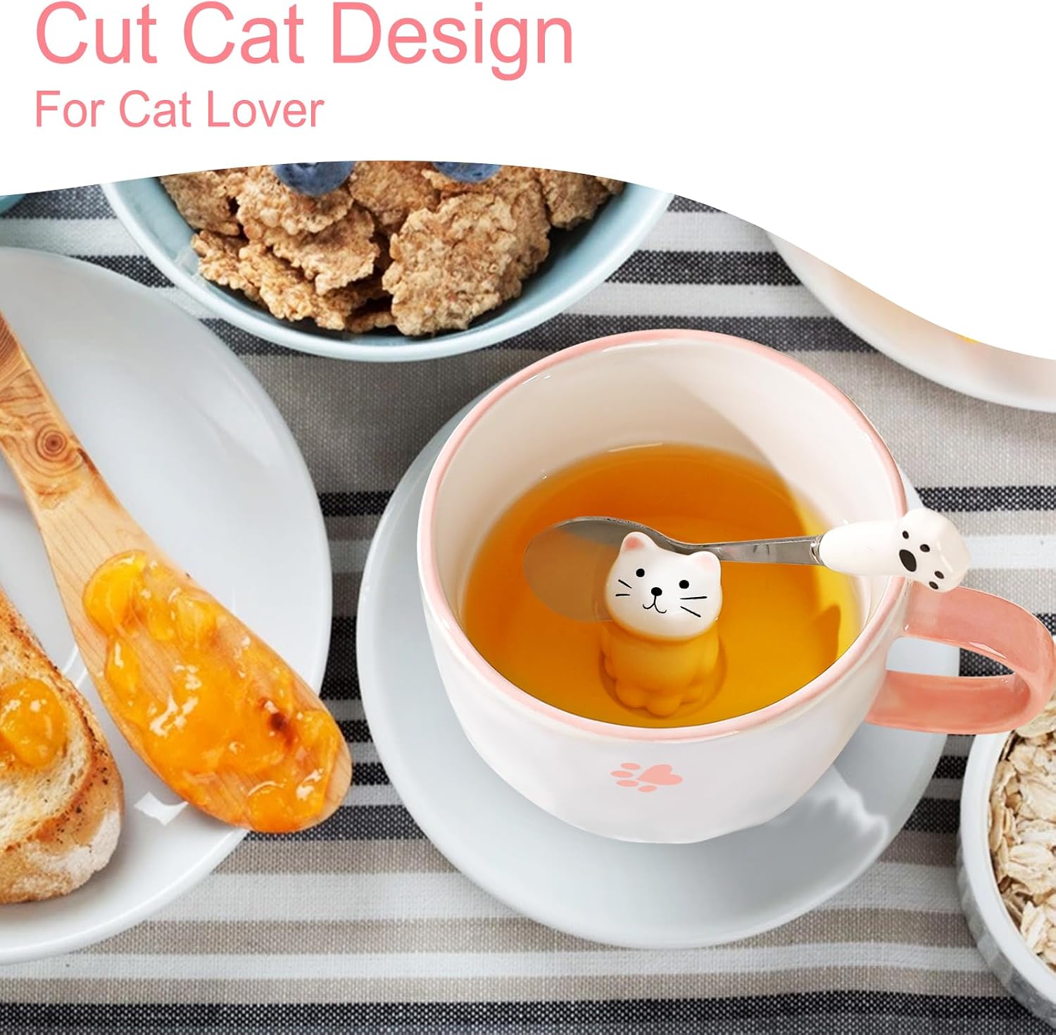 Cute Things Ceramic Cat Coffee Cup, Tea Cup with Lid and Spoon, Funny Cups, Gifts for Women, Coffee Mug, Porcelain 3D Cup, Personalised Cappuccino Cup, Best Friend Christmas Gift – Bild 5