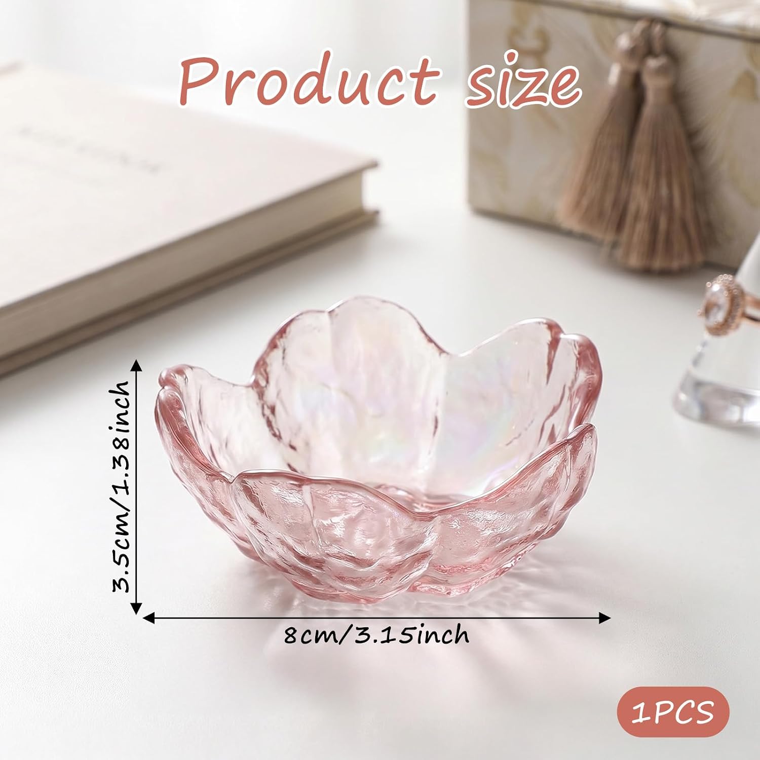Bremorou Jewellery Tray with Pink Flower Jewellery Tray Cute Dressing Table Organiser Ring Holder Jewellery Tray for Aesthetic Room Decoration Bedside Table (8 x 8 x 3.5 cm) – Bild 2