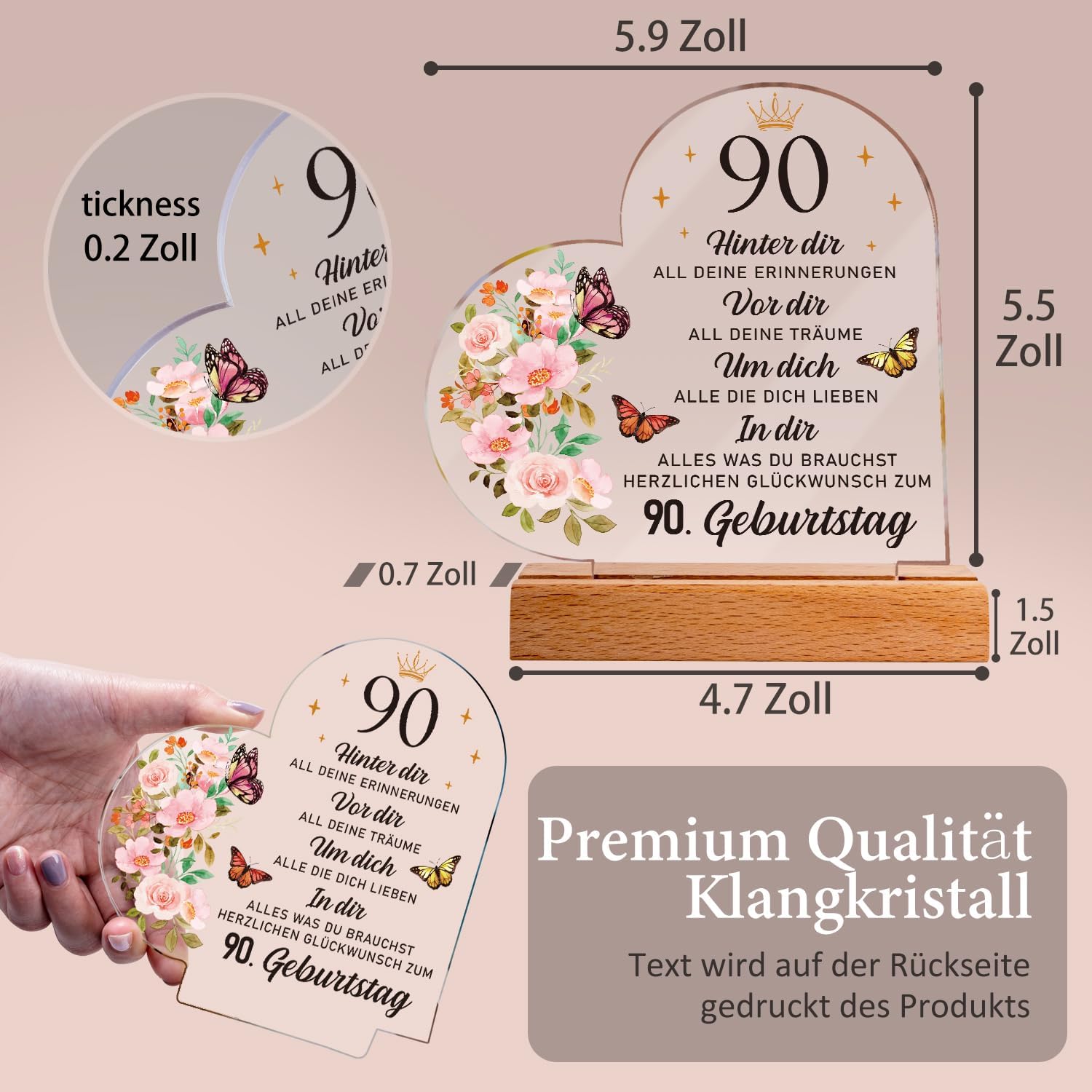Gifts for 90th Birthday Woman - Acrylic Plaque with Inspirational Engraving – Bild 7