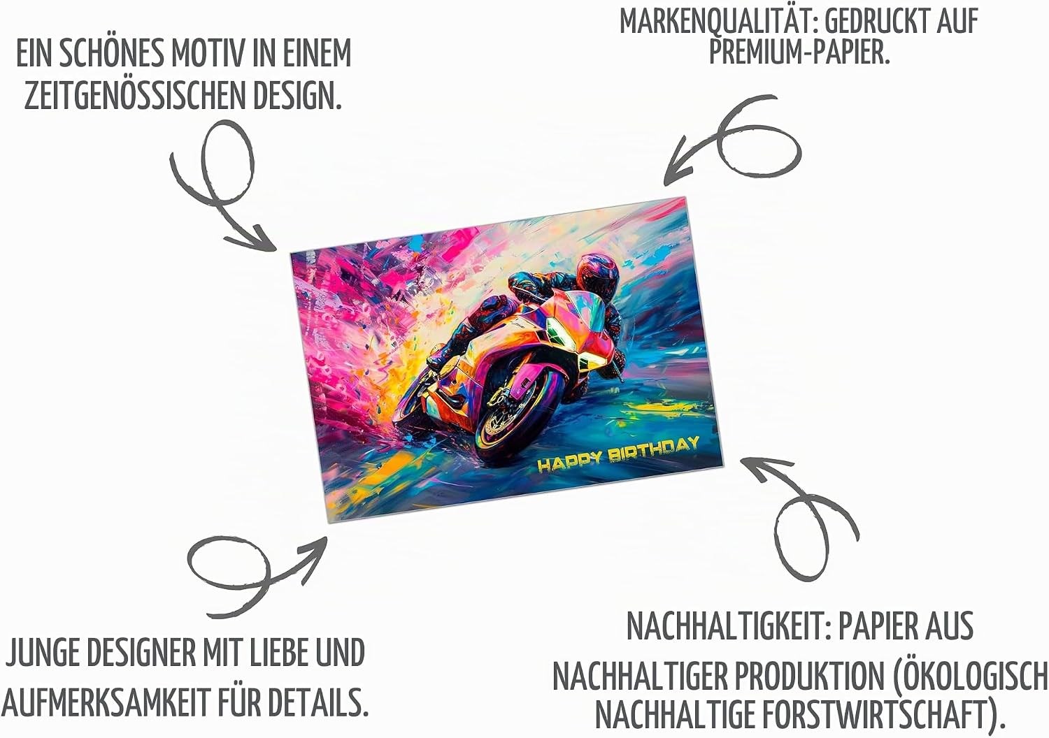 Edition Seidel Premium Birthday Card with Envelope. Greetings Card Billet Birthday Happy Birthday Man Woman Motorcycle Bike Hobby (G3537 SW024) – Bild 3