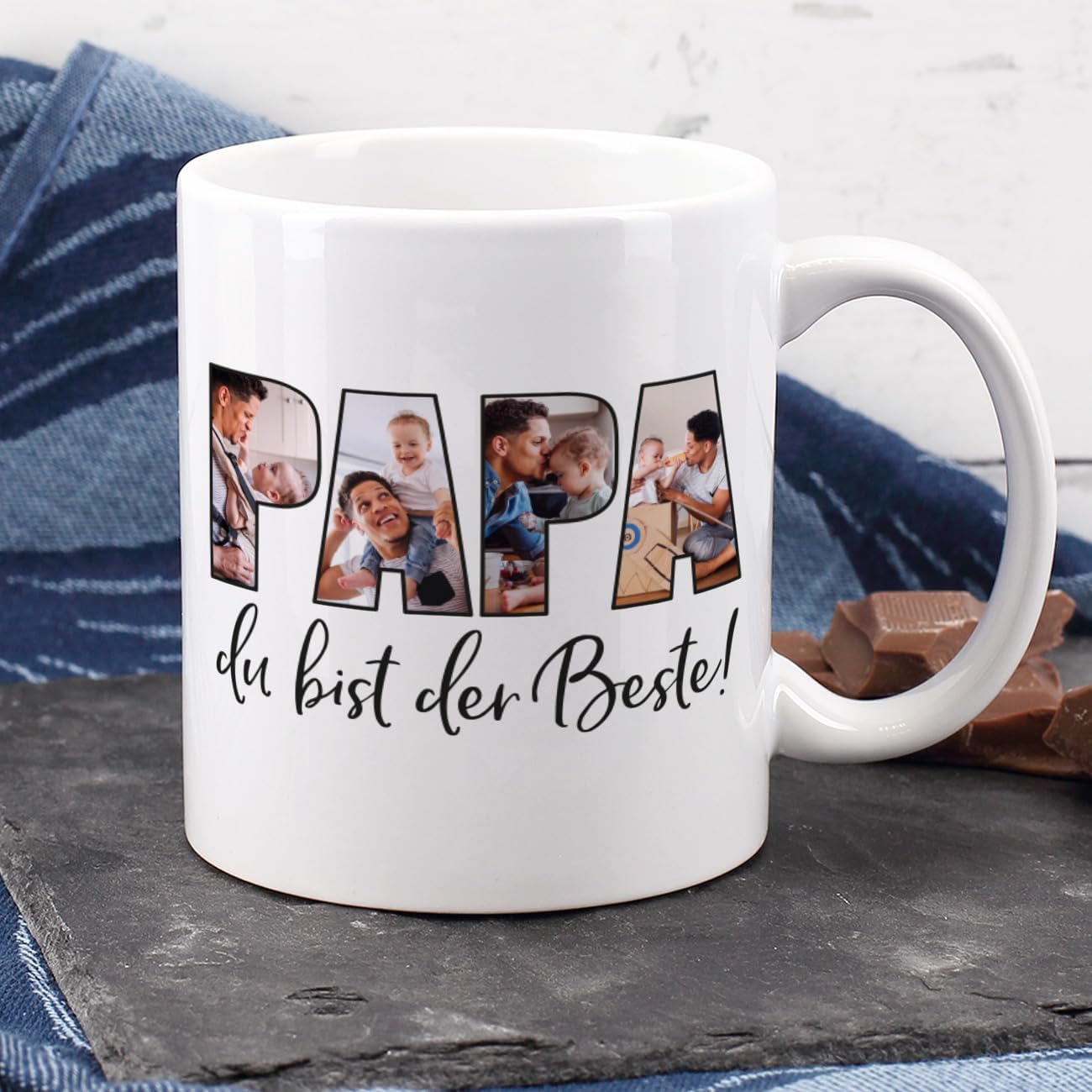 Herz & Heim Best Dad Mug Personalised Creative Photo Mug with 4 Own Pictures for the Best Dad Easy Design Gift Father Birthday – Bild 9