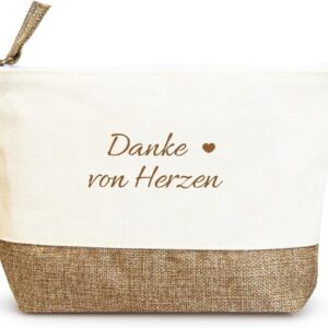 Thank You Gift - Cosmetic Bag with "Danke von Herzen" Print Make Up Bag as a Small Gift for Colleague, Teacher, Girlfriend, Mum, Caregiver or Midwife, Leaving Gift Women