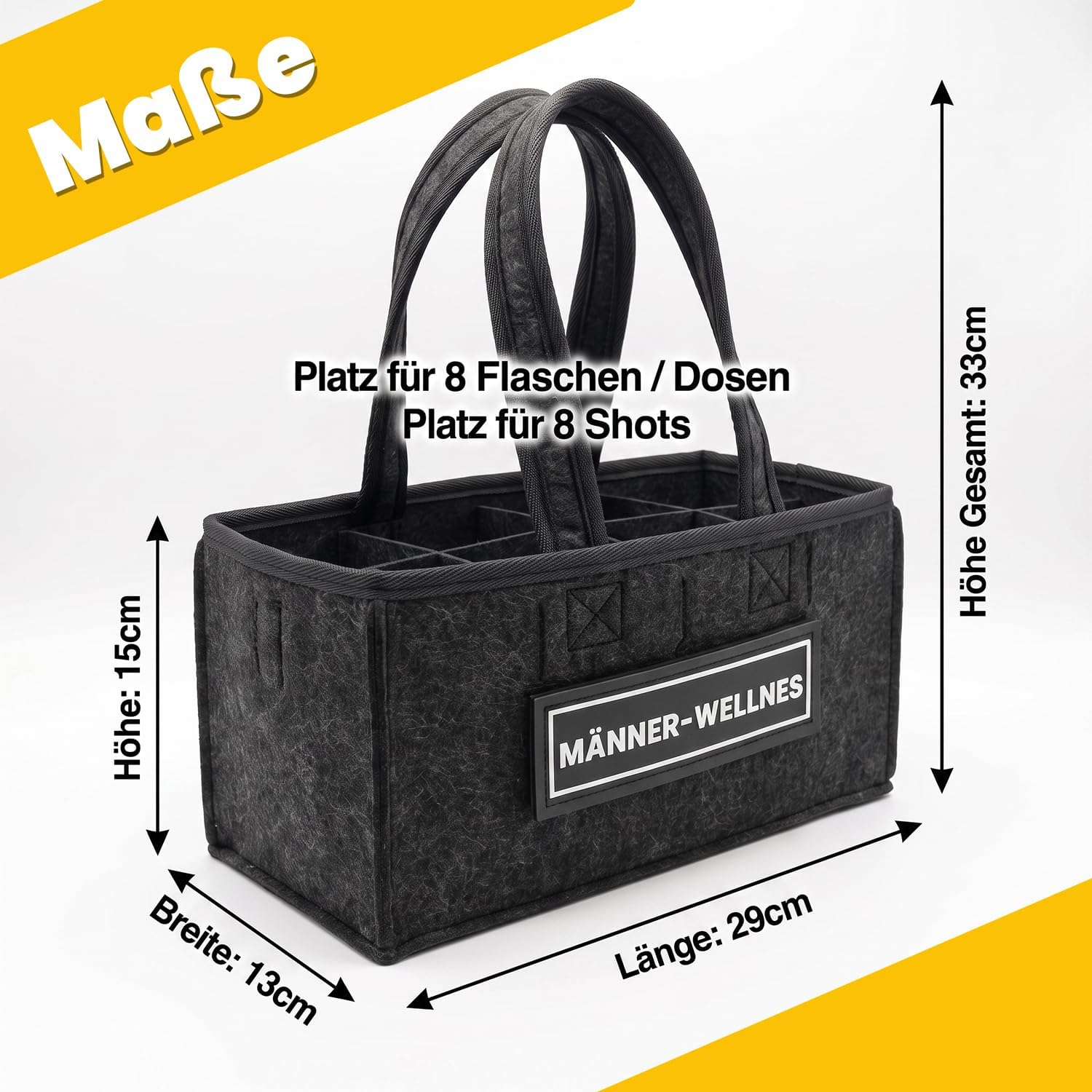 Longfair Men's Beer Handbag - Felt Bag for 8 Beer Bottles & Cans with 3 Patches & Shot Holder - Funny Men's Gift for Father's Day, Birthday, Festival & Men's Night – Bild 5