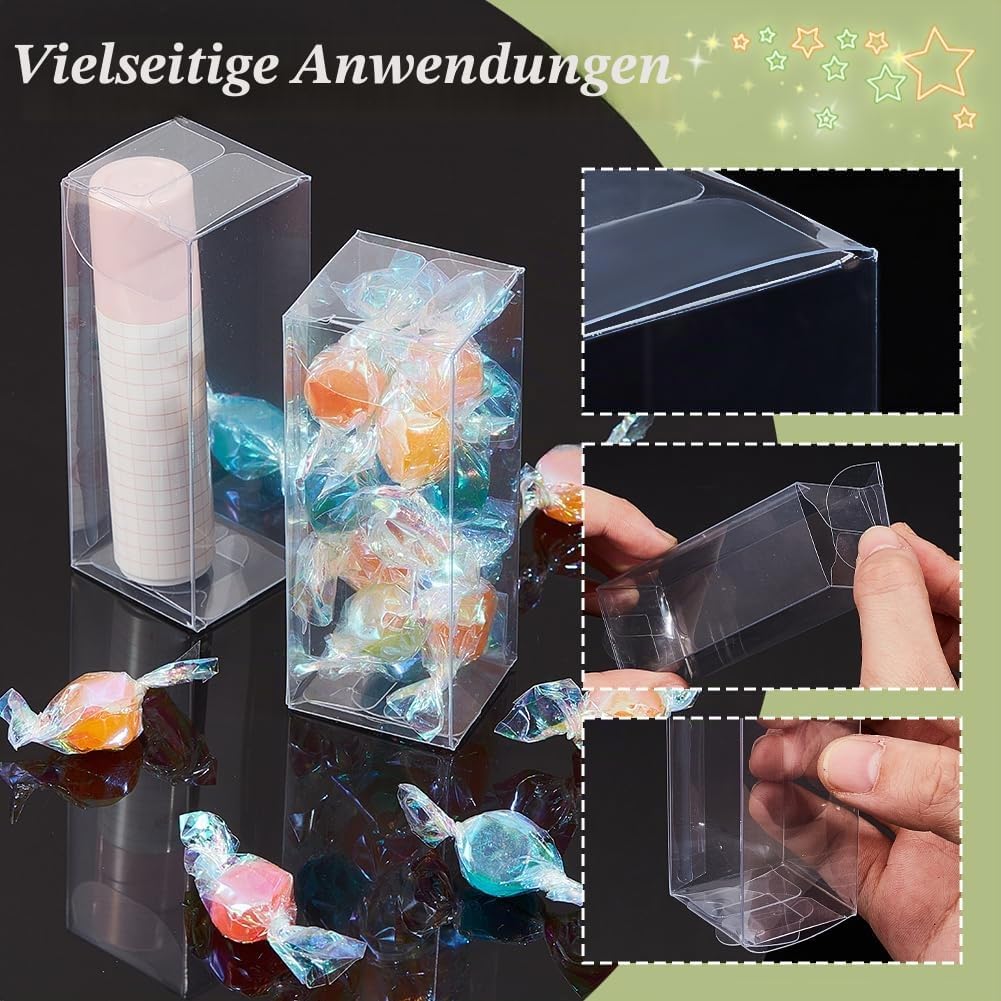 NBEADS Pack of 30 Transparent Plastic PVC Box, 3 x 3 x 8 cm, Transparent Rectangular Favour Gift Wrapping Boxes, Wedding Party Favour Boxes for Sweets, Biscuits, Cakes, Chocolates, Gift – Bild 5