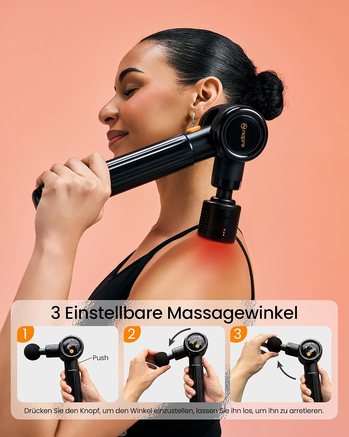 NAPRE Massage Gun with Heat and Cold, Massage Gun with Extension Handle, Adjustable Angles, Muscle Percussion Massager for Back, Neck, Body Relaxation, 6 Heads and Case – Bild 2