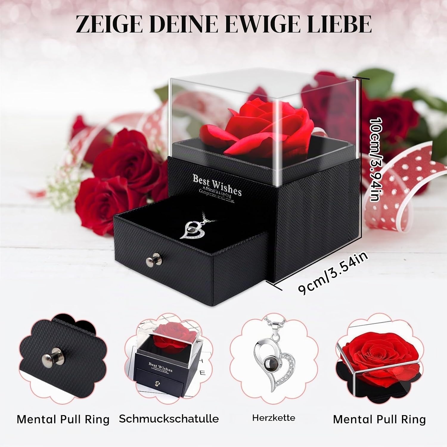 Eternal Rose with Chain, Eternal Rose Box, Valentine's Day Necklace, Heart Chain, Jewellery Gift Box, with I Love You Necklace for Valentine's Day, Mother's Day, Christmas, Wedding, Anniversary, Birthday Gift for Women – Bild 5