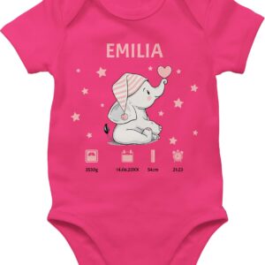 Geschenk mit Namen personalisiert by Shirtracer - Baby Bodysuit Boy Girl Elephant Birth Date Gift for Birth