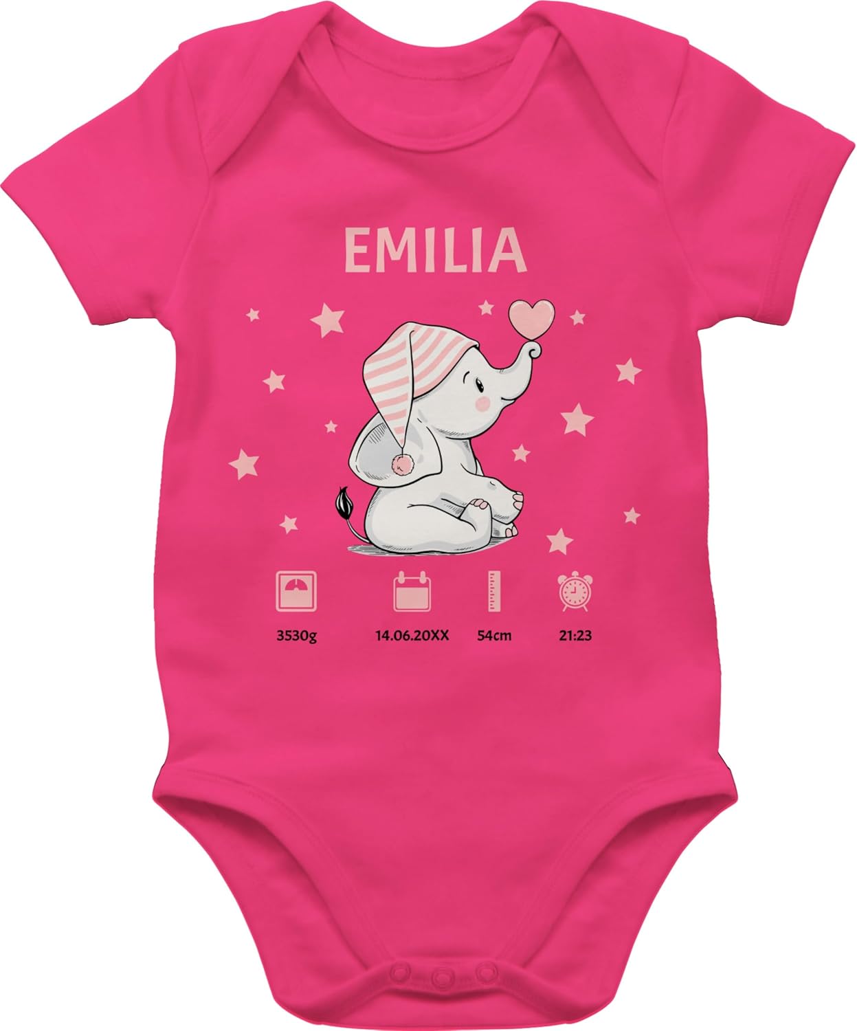 Geschenk mit Namen personalisiert by Shirtracer - Baby Bodysuit Boy Girl Elephant Birth Date Gift for Birth